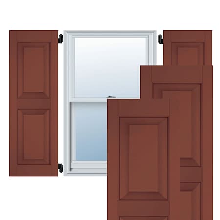 Ekena Millwork 15"W x 52"H Exterior Real Wood Sapele Mahogany Raised Panel Shutters, Country Redwood PR RWR15X052RWM